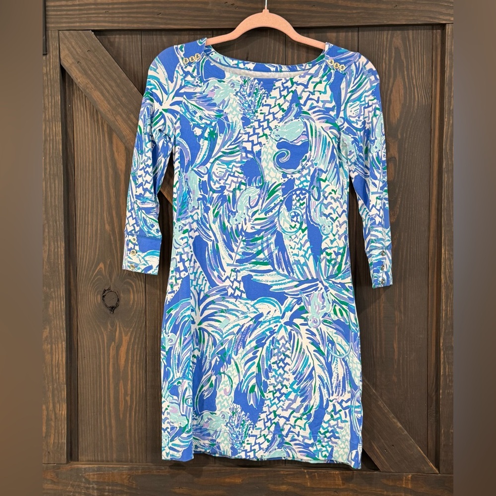 LILLY PULITZER Women’s Sophie UPF 50 Blue Print Dress in Canopy Chaos‎ Size XXS